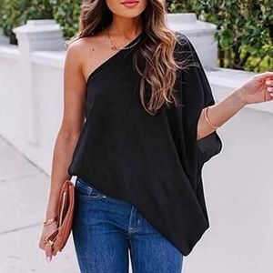 Womens New Navy one shoulder top color is NAVY